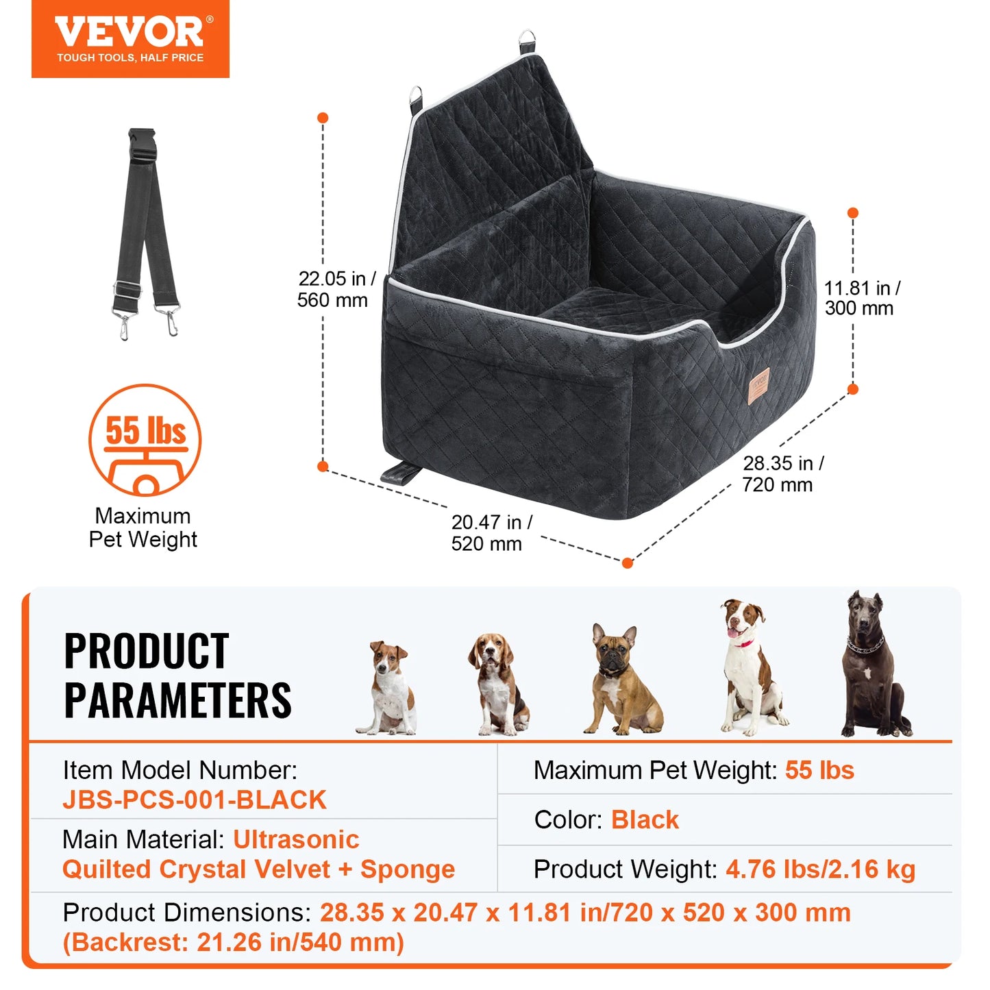 SucceBuy Dog Car Seat Booster With Storage Pocket And Sponge Filling