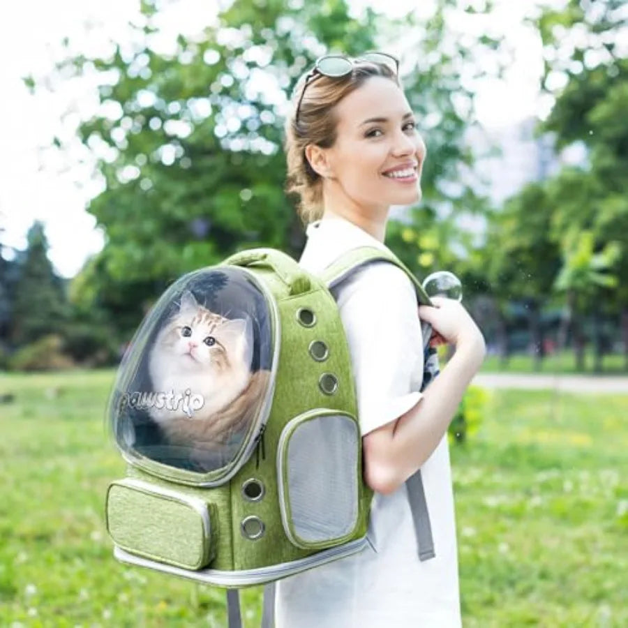 Cat Backpack Carrier with Large Space Bubble Window Airline Approved Breathable Pet Carrier for Small Dogs Cats up to 15lbs Fol