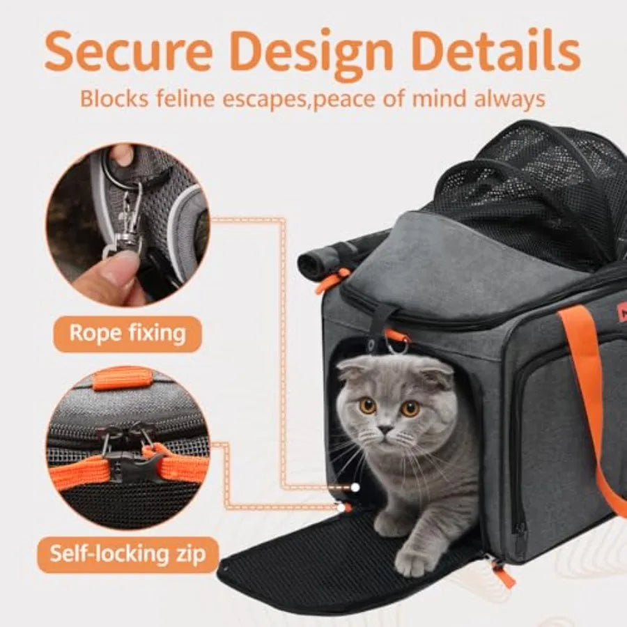 Cat Pet Carrier Soft Sided Bag Airline Approved Foldable Travel Large Carrier for Small Kittens Medium Cats Up to 13 Lbs Expand