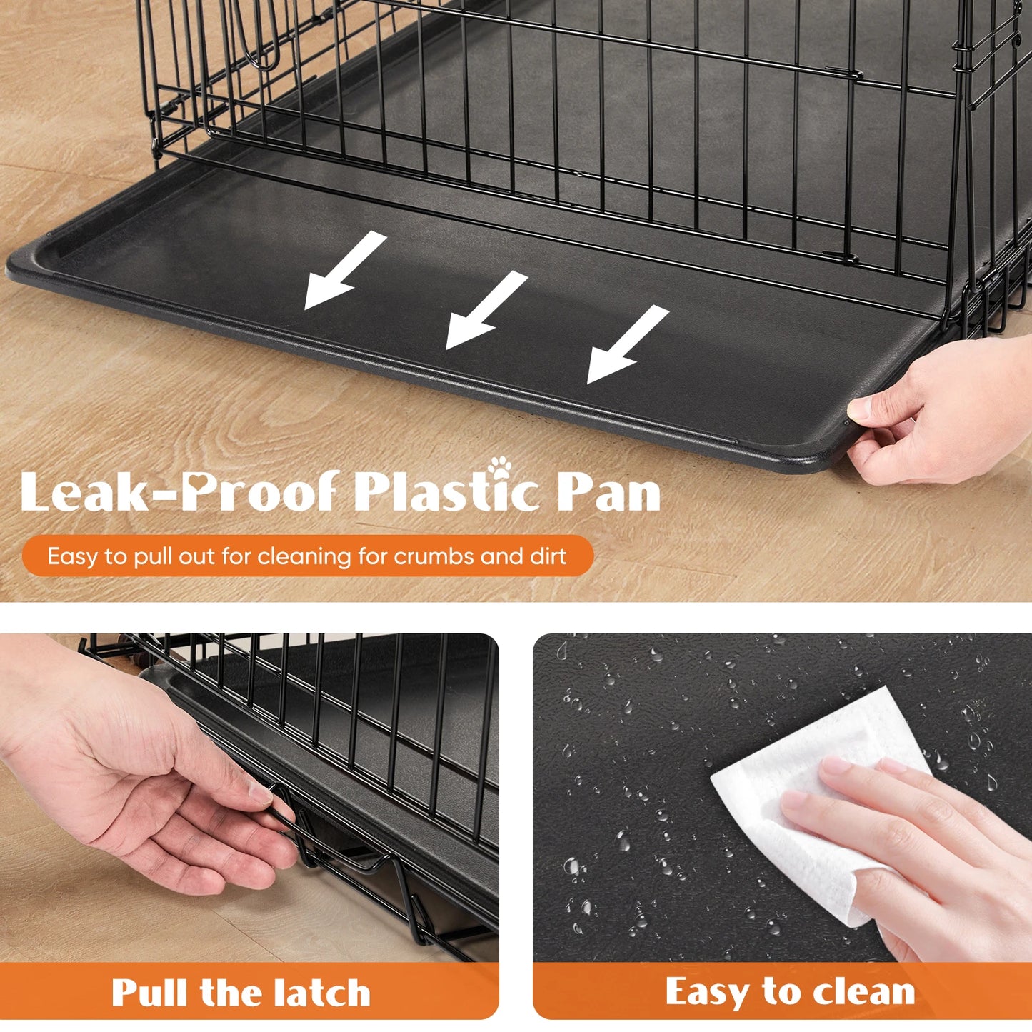 JHK Folding Metal Dog Cage With Leak-Proof Pan For Outdoors