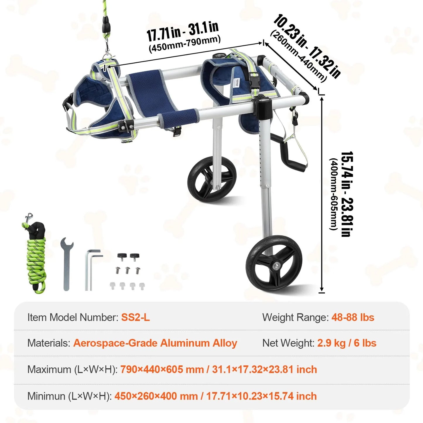 Dog Wheelchair With Two Wheels For Hind Legs And Mobility