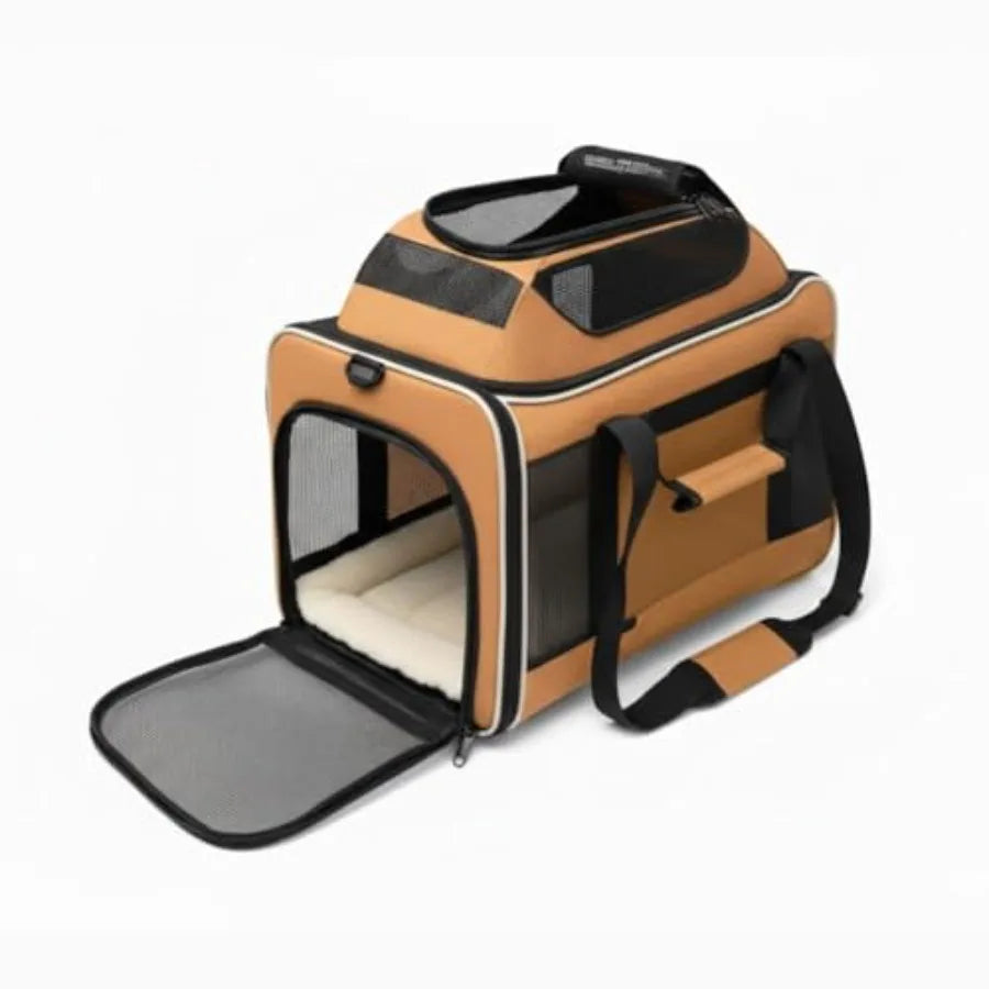 Airline Approved Cat Carrier for 2 Cats Small Medium Dogs Soft Pet Carrier 18x15x15 with Foldable Bowl Washable Pad Orange