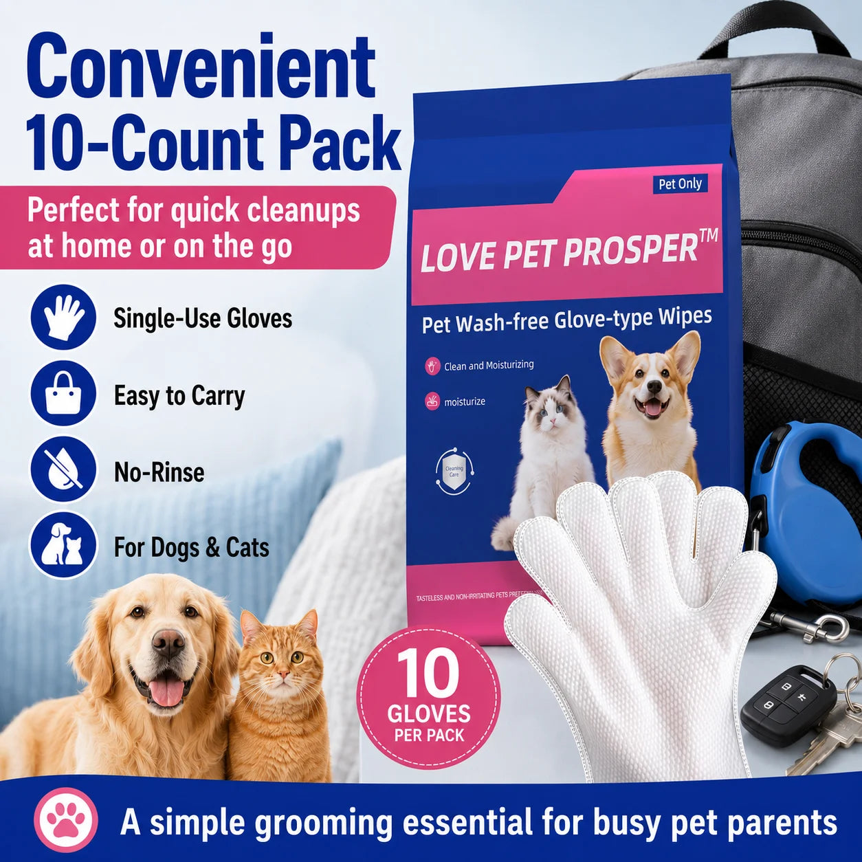 Pet Cleaning Glove Wipes For Dogs And Cats No Rinse
