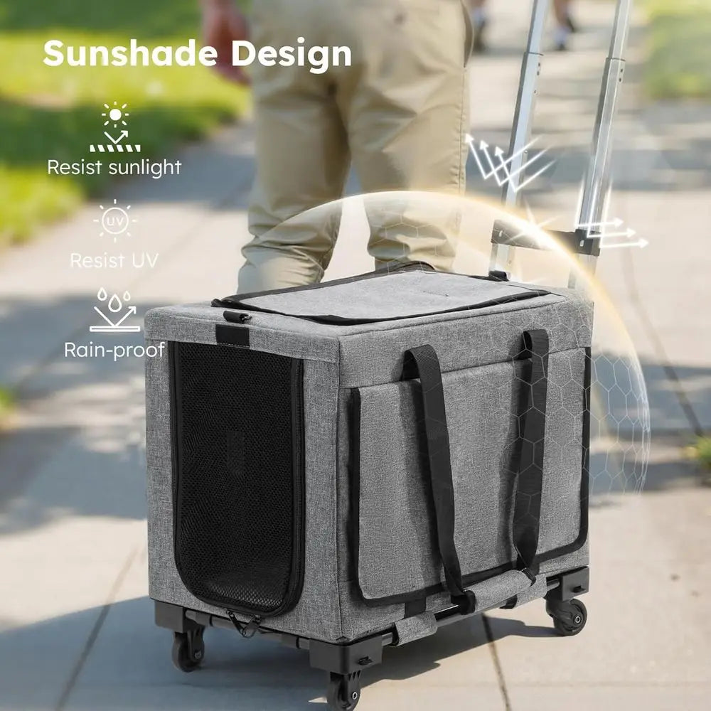 Cat Carrier with Wheels,Steel Wire Frame Cat Carrier, Stable Pet Trolley Bag for Cats, Pet Handbag and Stroller Bag, Portable Ca