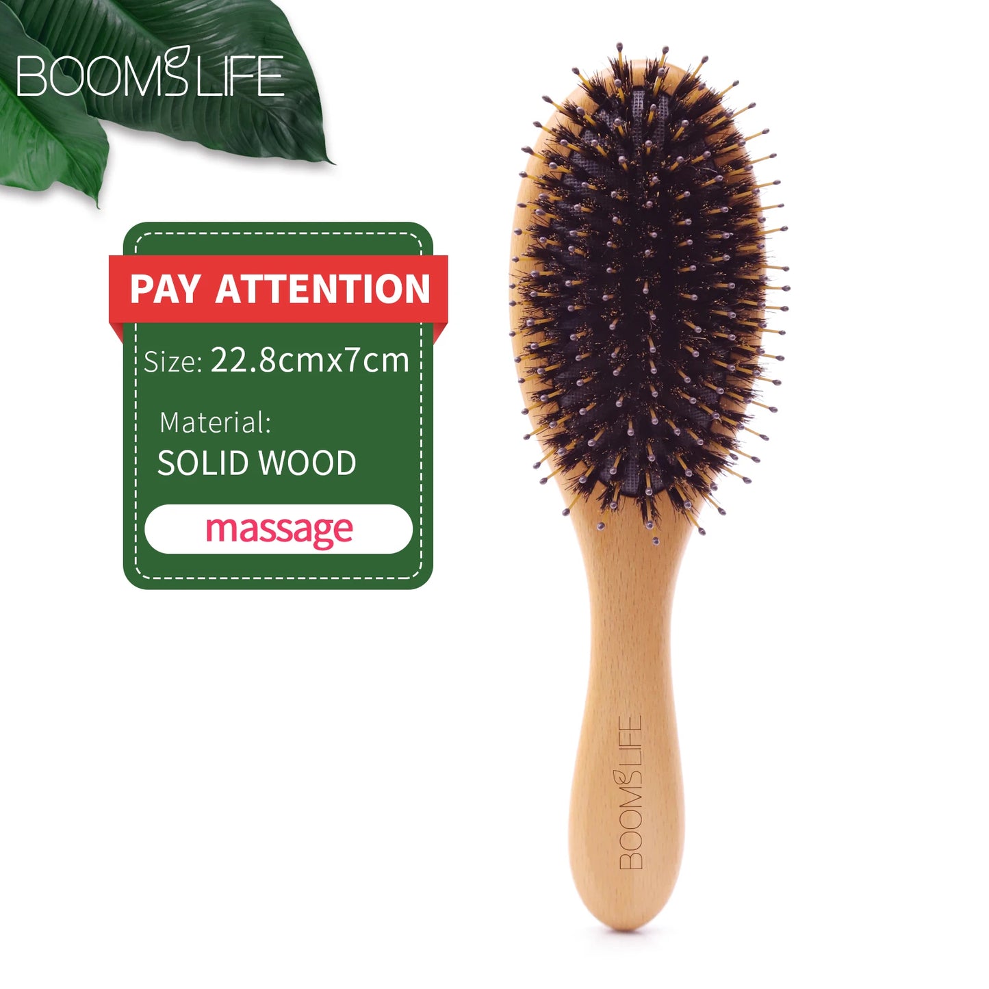BOOMSLIFE Boar Bristle Hair Brush Anti Static Detangling Wood Comb