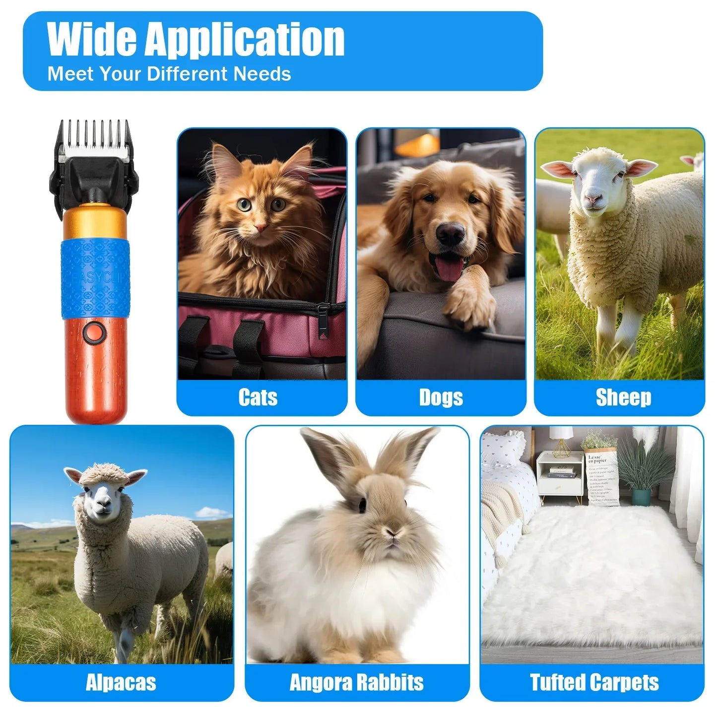 36W Portable Pet Clipper Low Noise With Insulated Handle Easy To Clean For Sheep,Goats,Large Dogs,Angora Rabbits & Cats