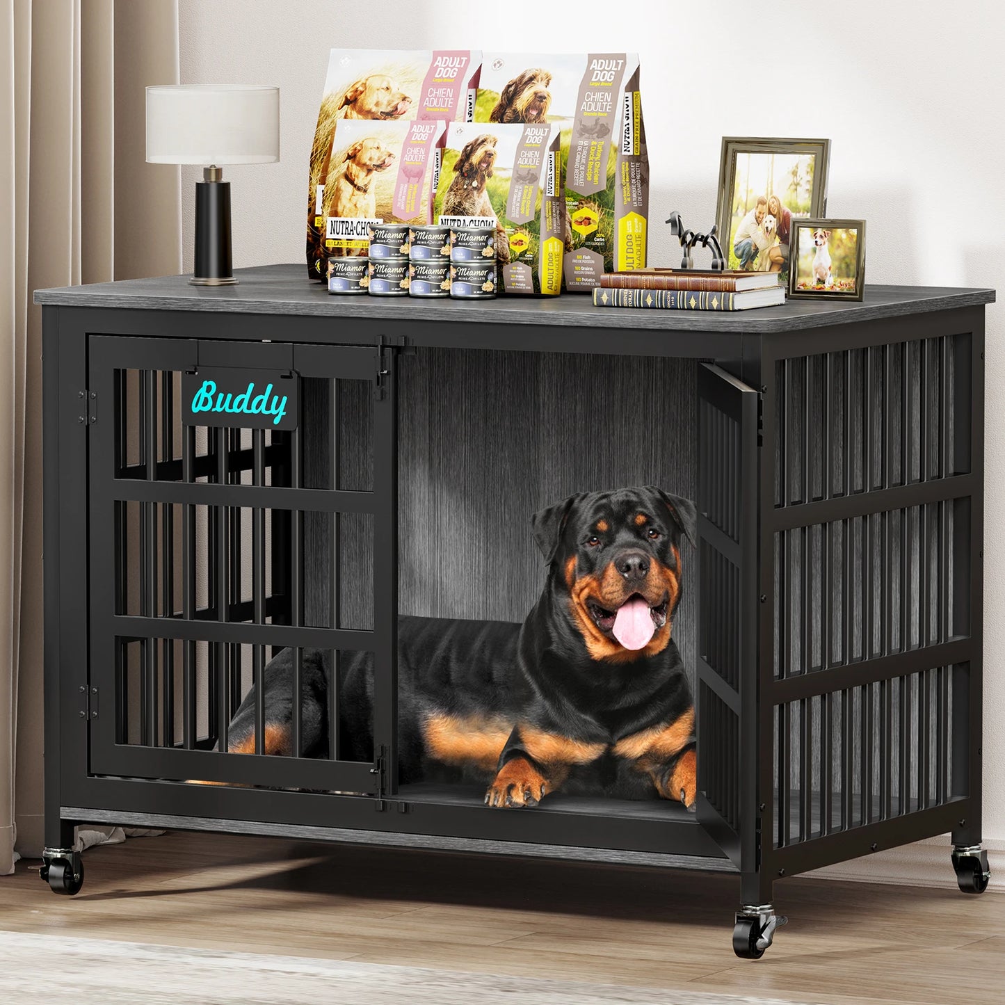 Dog Crate Furniture With Casters Kennel TV Stand Bedside Table