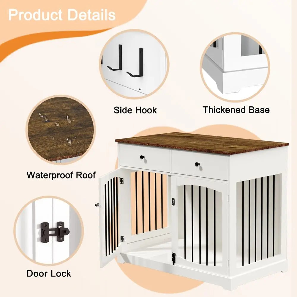 MultiFunction Wooden Dog Kennel End Table With Double Doors