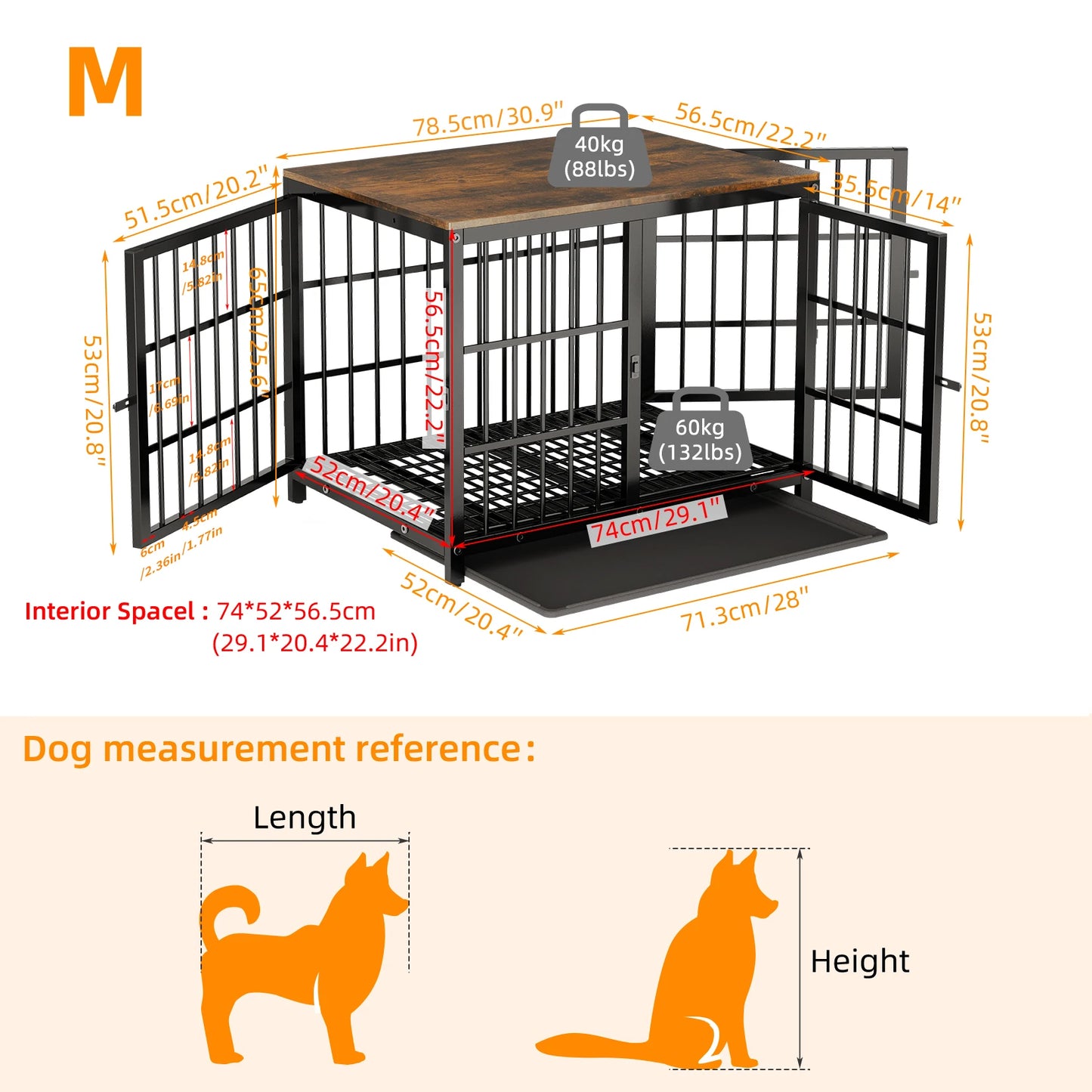 BINGOPAW Wooden Dog Crate Kennel Table With Three Doors Removable Tray