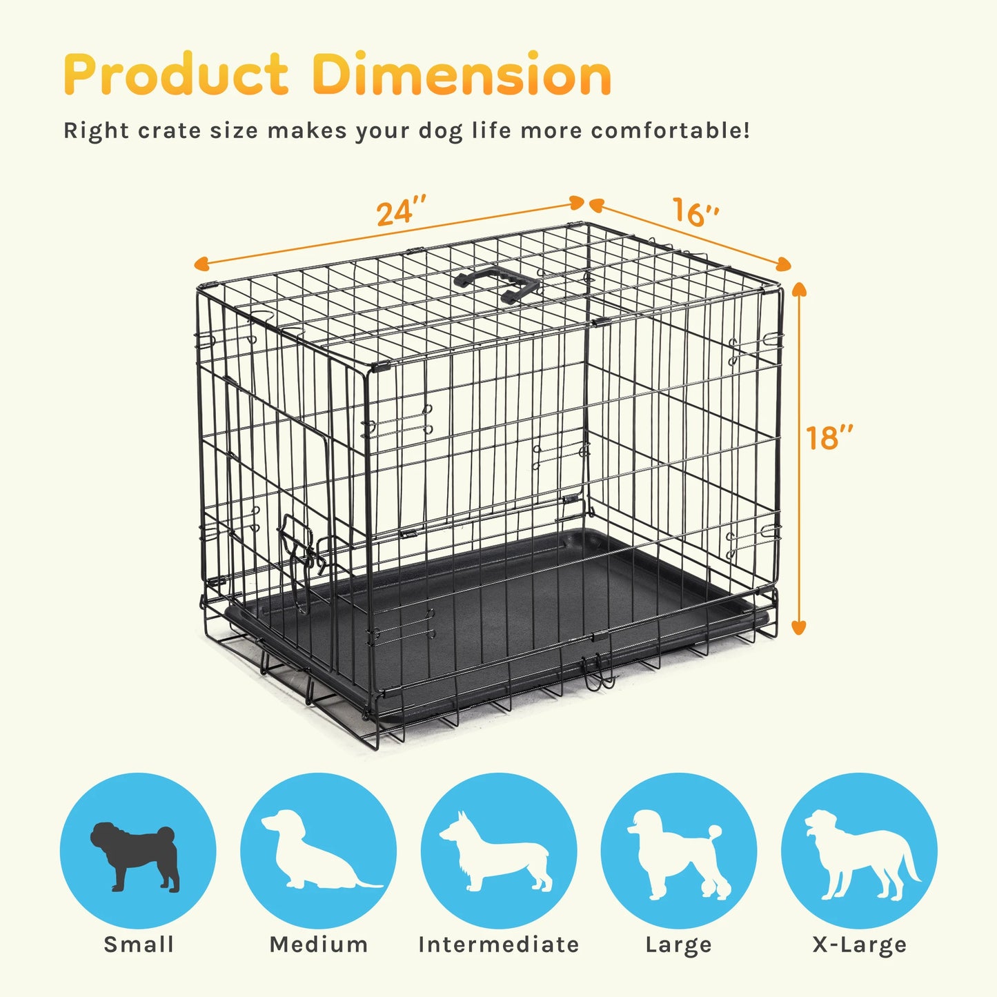 JHK Folding Wire Dog Cage With Leak Proof Pan Tray