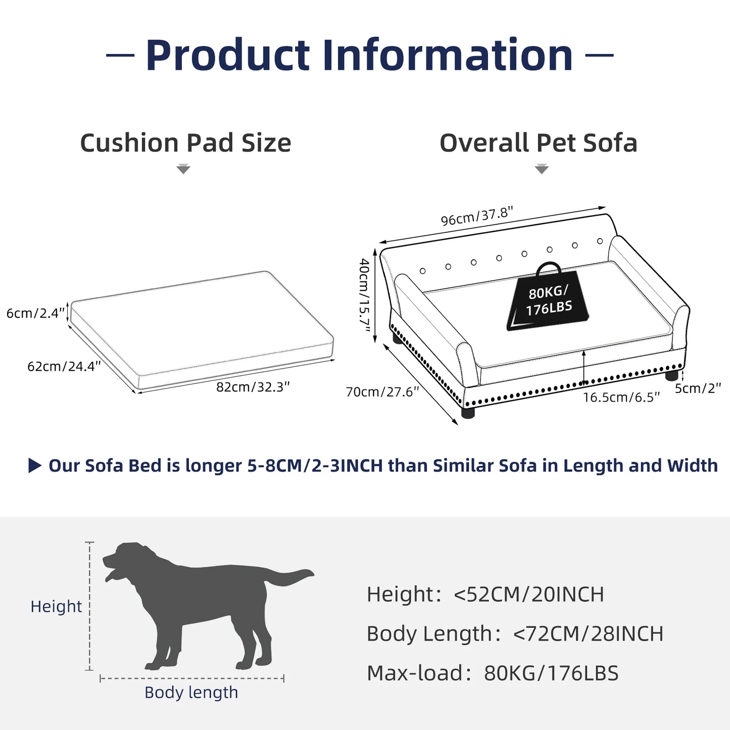 BINGOPAW Dog Sofa Bed Elevated Lounge Removable Cushion