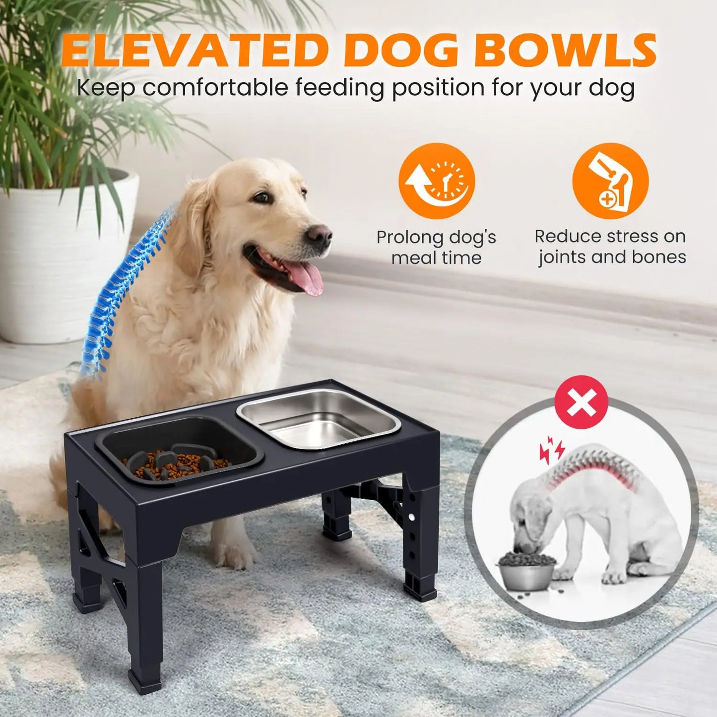 Elevated Slow Feeder Dog Bowls With Foldable Non Slip Stand