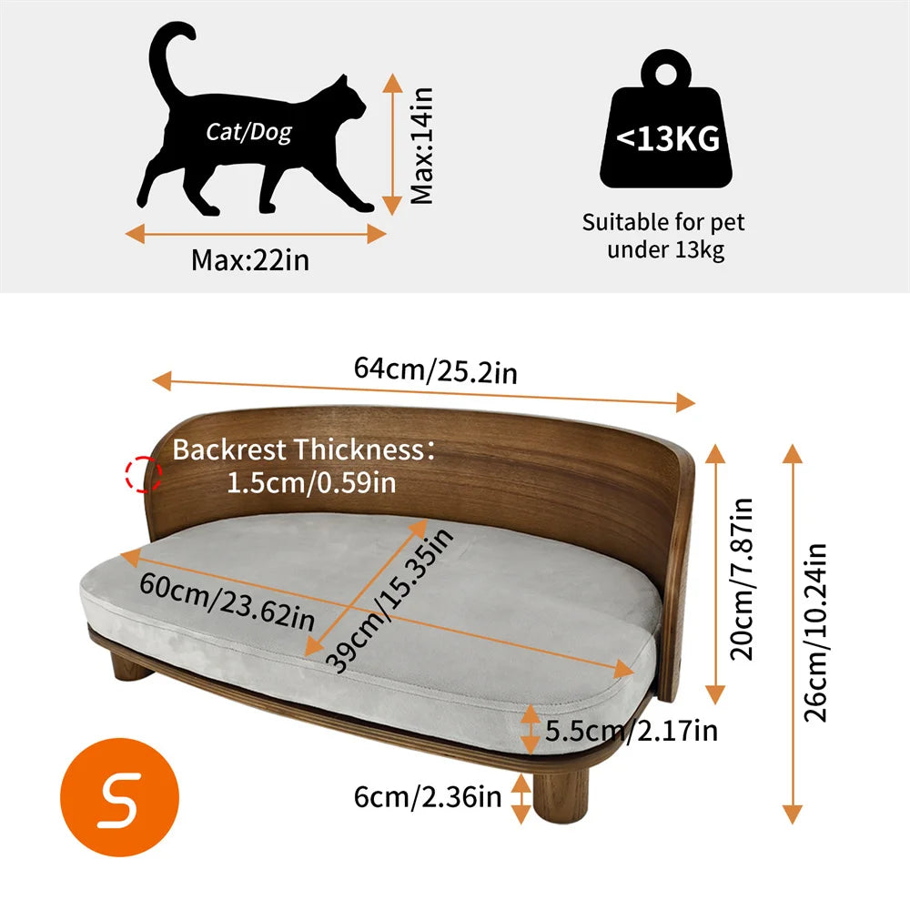 Borwart Elevated Wood Pet Sofa Bed for Dogs Cushion