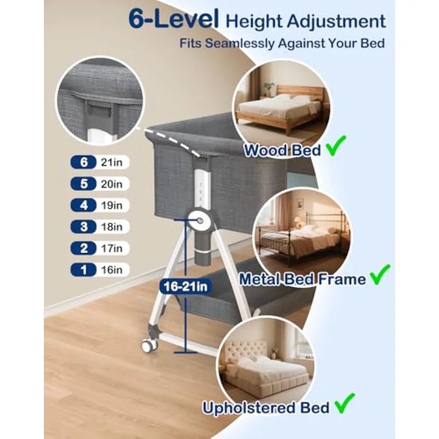 Bedside Dog Bed 6-Height Adjustable Elevated Cat Bed for Small Medium Puppy Cat Extension for Human Bed Pet Bassinet with Remov