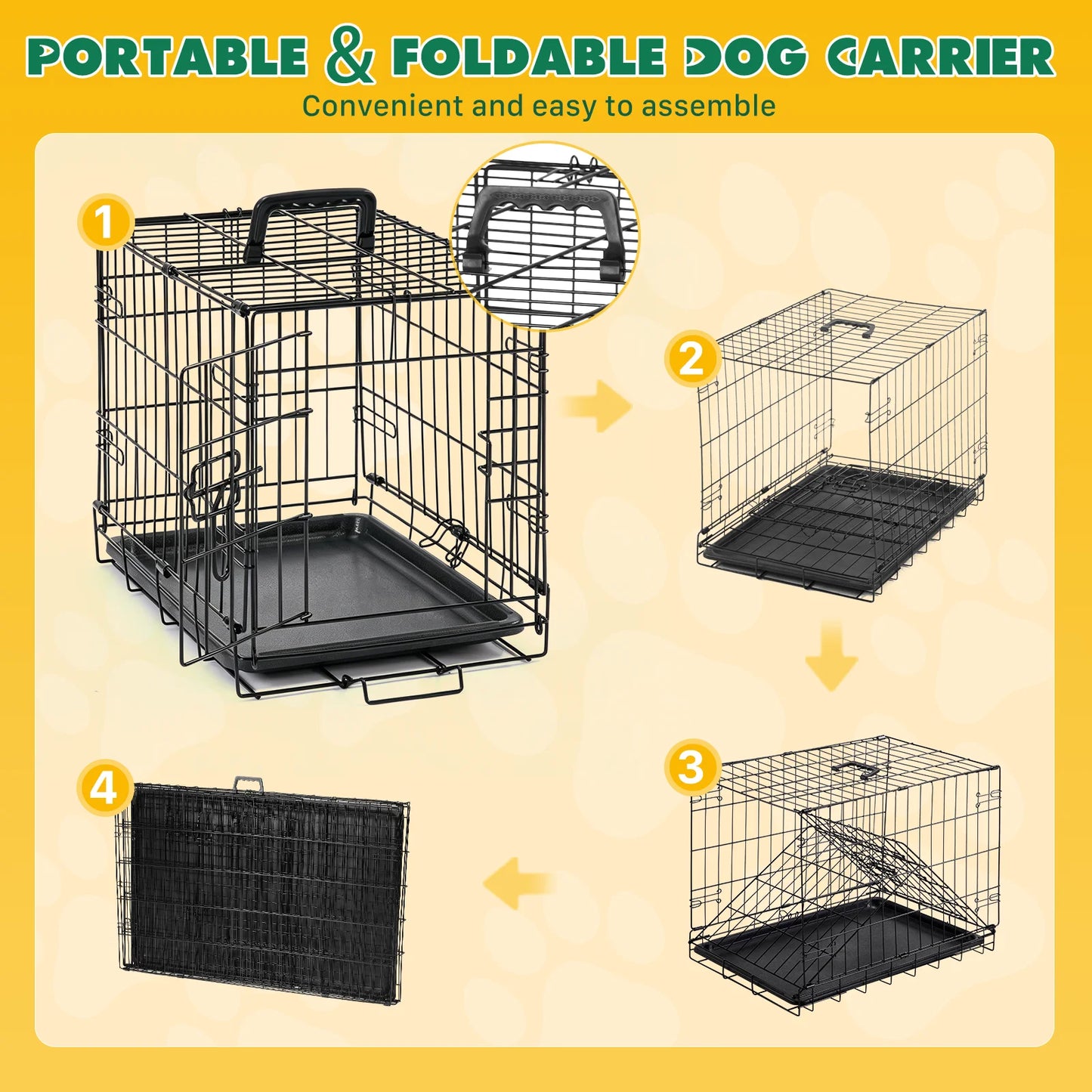 JHK Single Door Dog Crate Metal Kennel With Foldable Tray