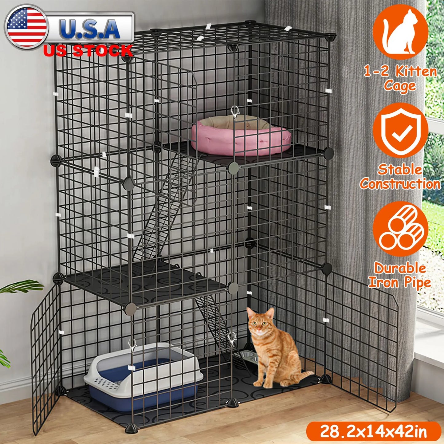 3 Tier Cat Playpen Cage Metal Indoor Cat House