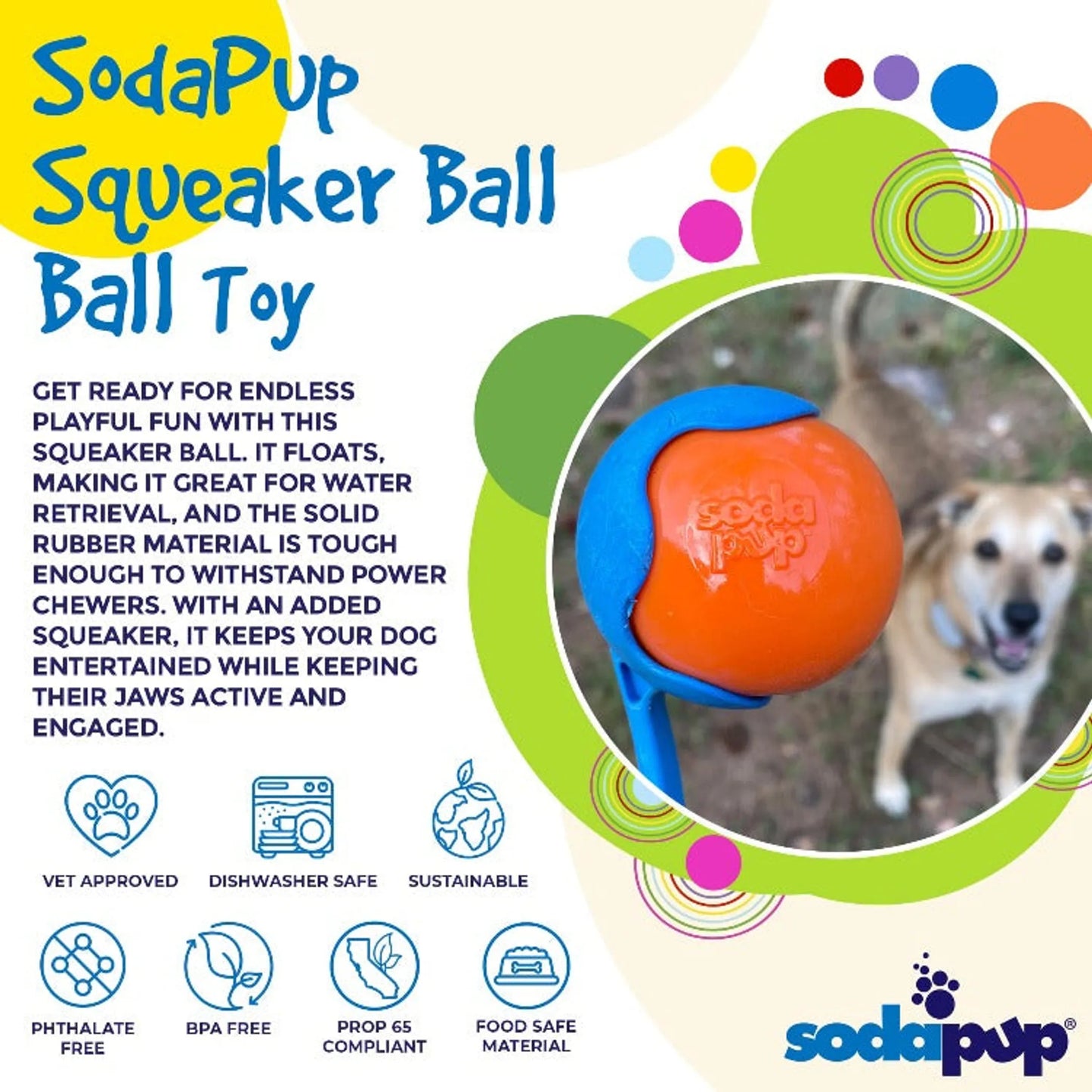 Squeak Ball - Durable Squeaky Dog Toy, Floats, Chew Toy
