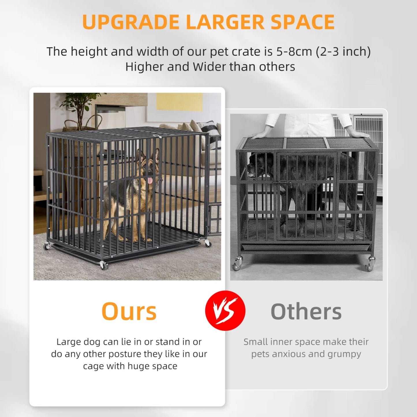 BINGOPAW Heavy Duty Dog Crate With 4 Lockable Wheels And 3 Doors Tray