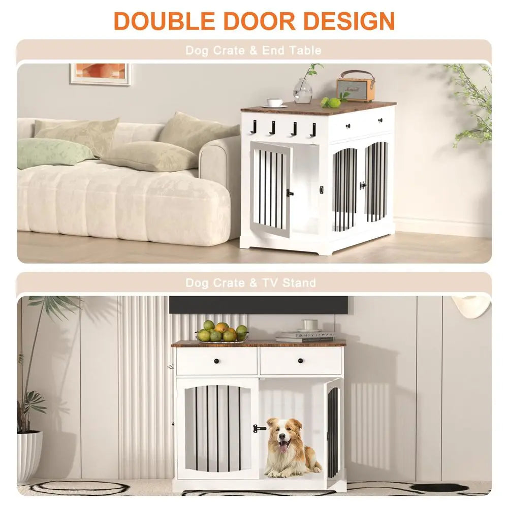 MultiFunction Wooden Dog Kennel End Table With Double Doors