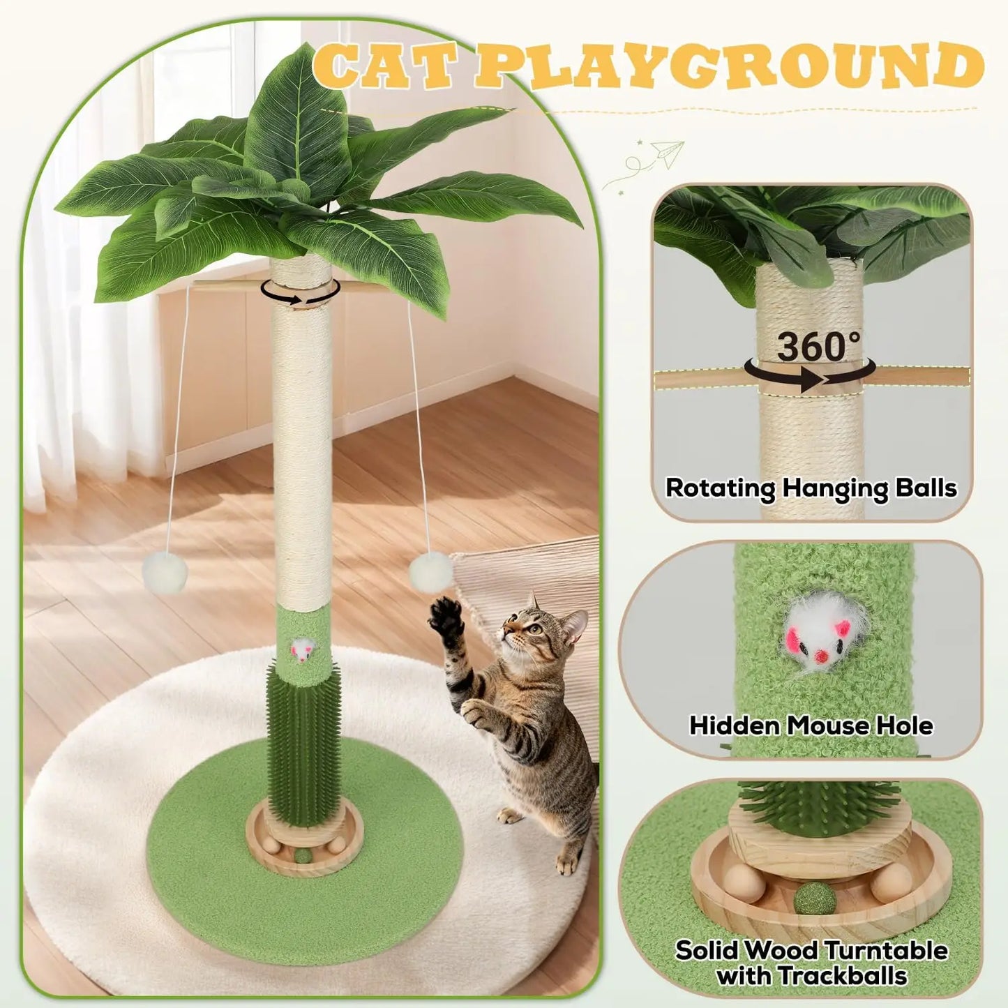 Cat Scratching Post,37.5'' Tall Sisal Cat Tree Scratching Post for Indoor Cat,Cat Scratcher with Cute
