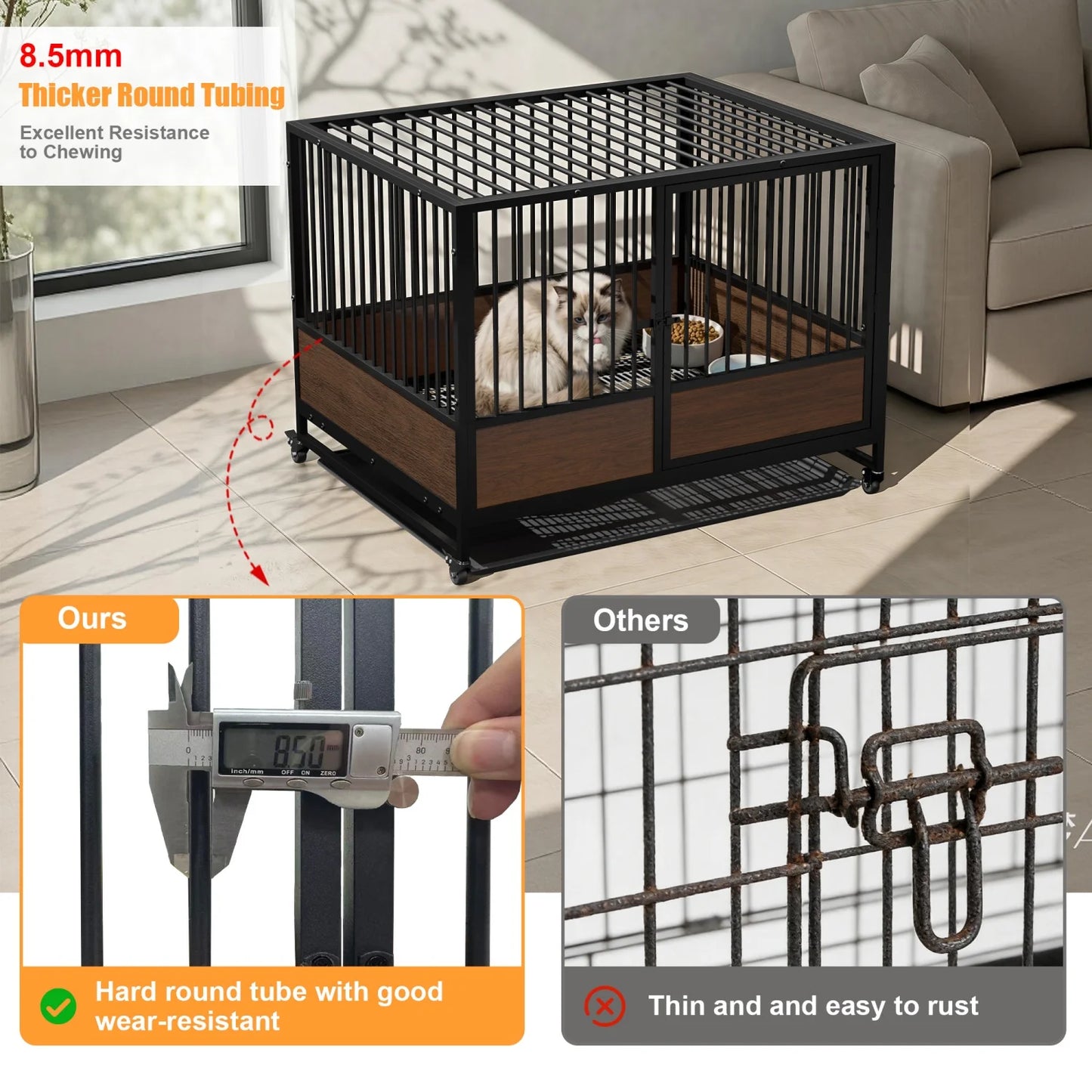 Metal Cat Cage Kennel With Removable Tray For Home Use