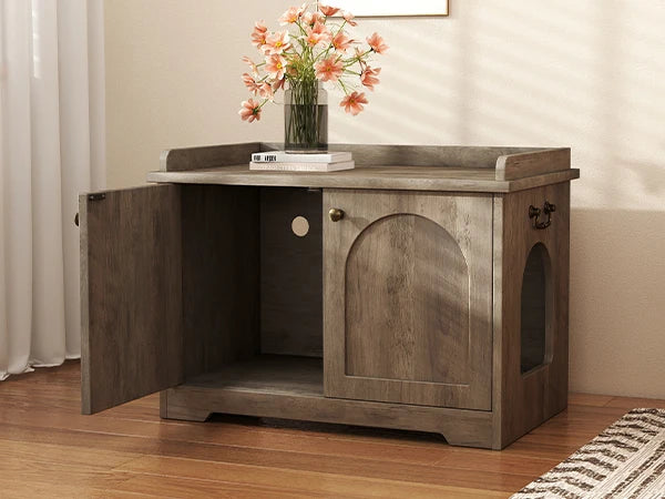 Cat Litter Box Enclosure Furniture Indoor Wooden Cat Washroom with Scratching Pad Cat Washroom Pet House 31.5x22.05x19.69in
