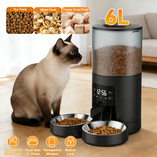 JHK Automatic Cat Feeder With Dual Stainless Bowls