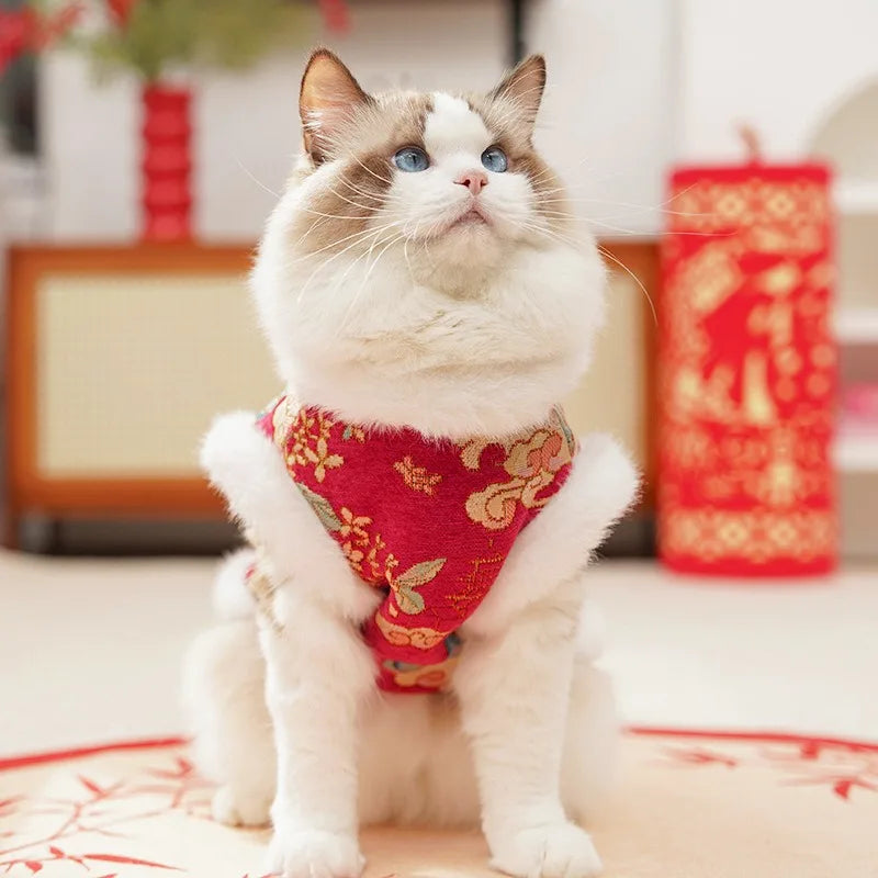 Dkstinye Thick Velvet Chinese Style Pet Vest For Dogs And Cats