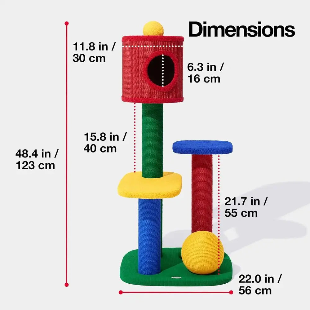 48.4" Cat Tower, Multi-Level Cat Tree with Semi-Enclosed Sisal Cave, Sisal Scratching Posts and Cat Rest Platorm, Indoor Cats ur