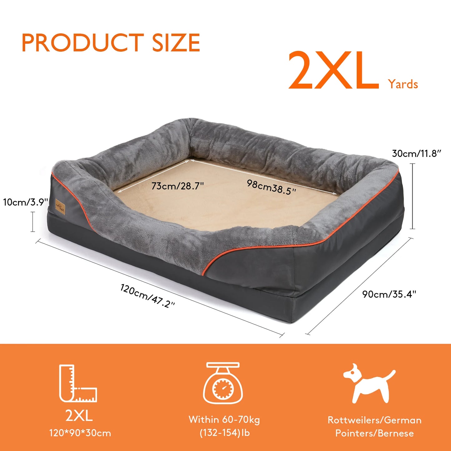 Borwart Orthopedic Memory Foam Dog Bed With Waterproof Removable Cover