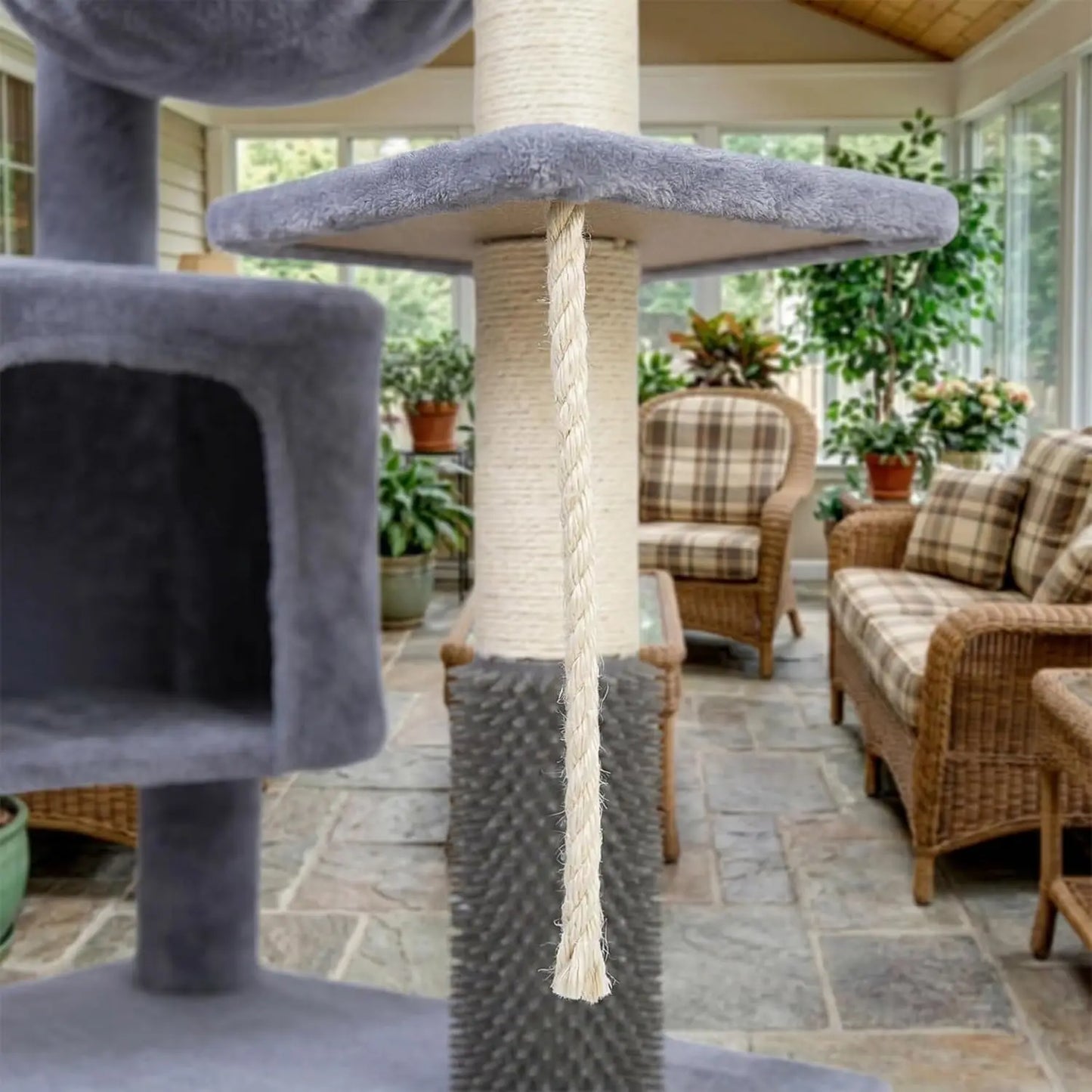Cat Tree with Cat Condo and Hammock for Indoor Cats, Cat Tree with Self-Grooming Brush and Toy Balls