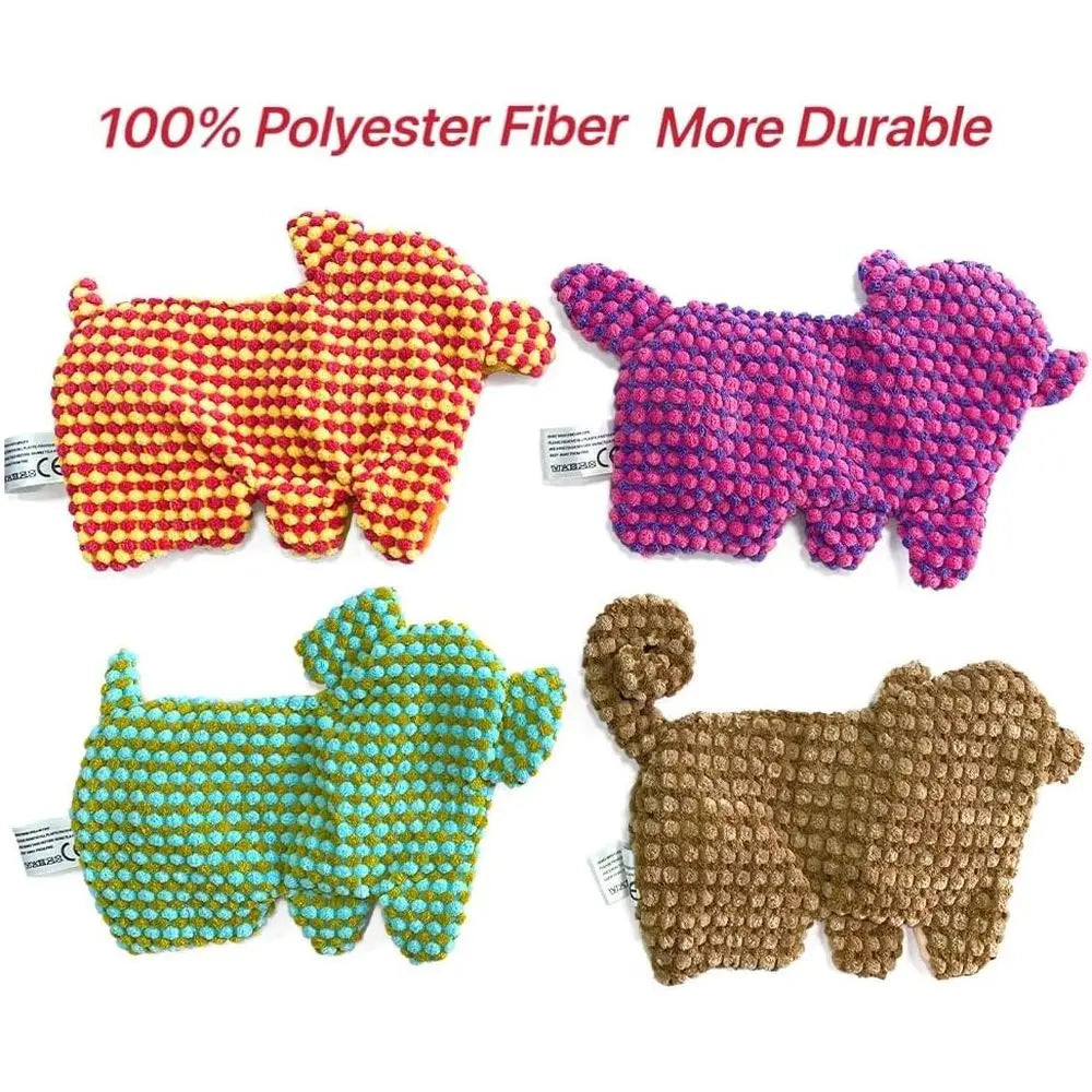 Cute No Stuffing Dog Toy for Small, Medium Breeds, Indoor Puppies with Soft Squeaker and Crinkle Paper, No Chew and Play (4 Pack