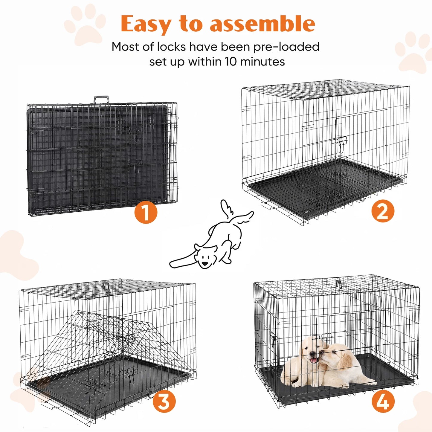 JHK Folding Metal Dog Cage With Leak-Proof Pan For Outdoors