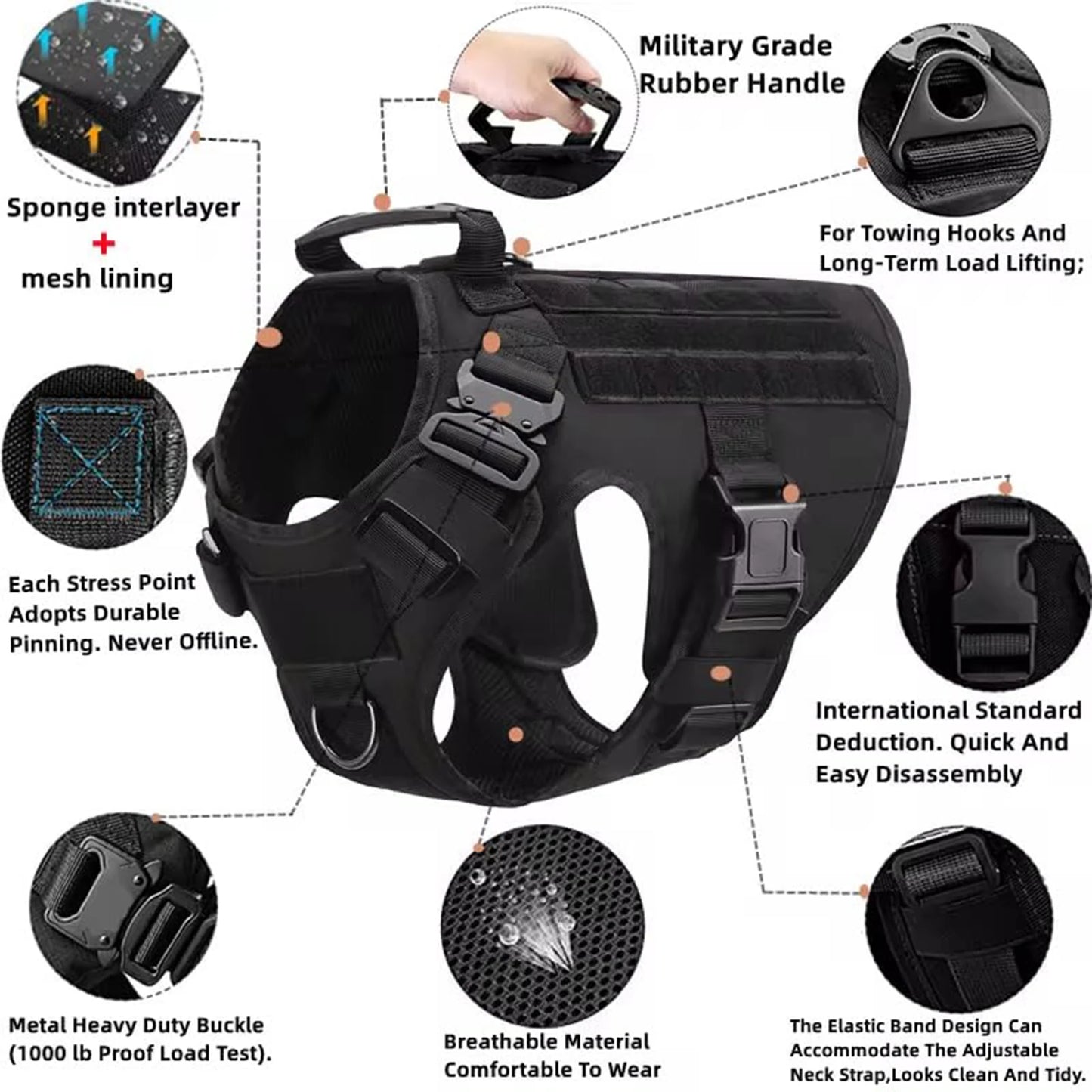 Military Dog Harness Collar Leash Molle Pouches For Medium Large Dogs Pet German Shepherd Training Walking Vest Dog Harnesses