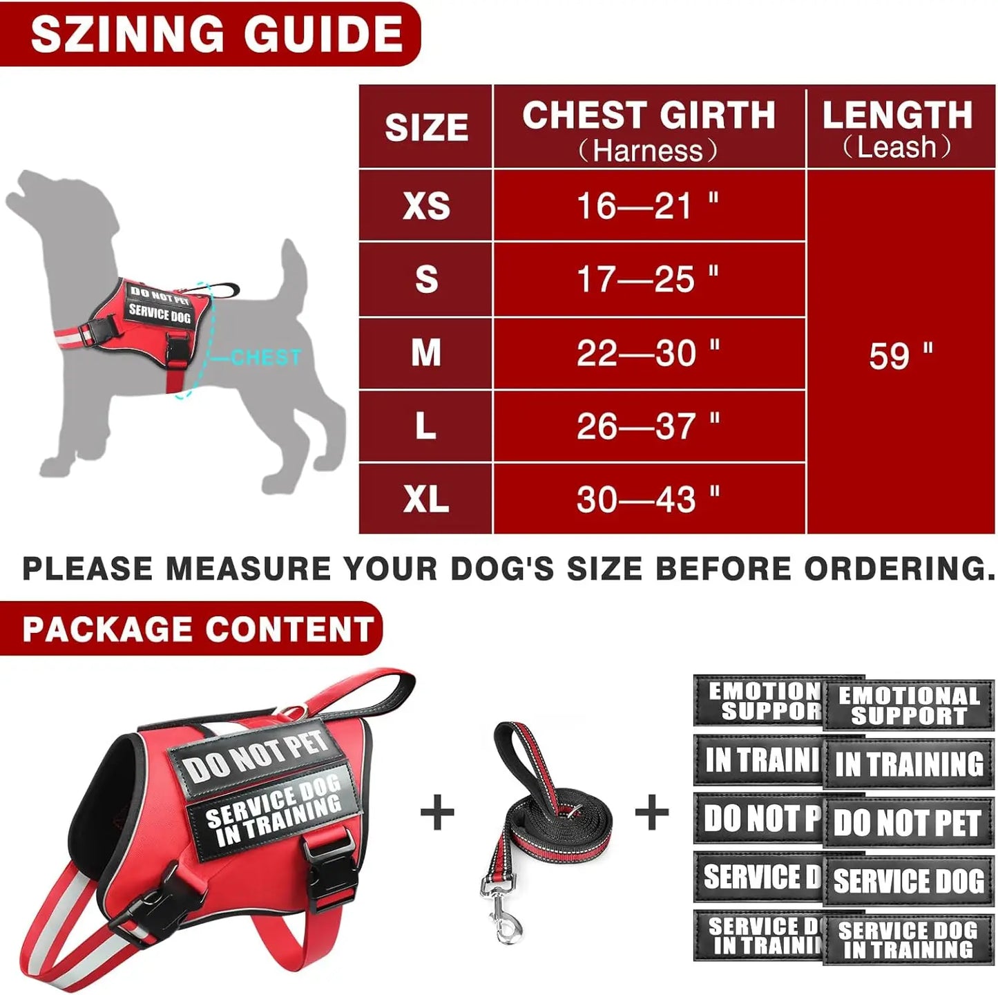 Adjustable No-Pull Dog Harness with Leash & Patches, Reflective Padded Handle for Training, Fits Small to XL Dogs in Red