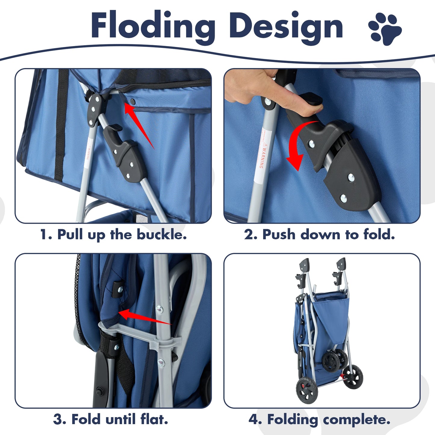 Dumos 3 Wheel Foldable Pet Stroller For Small Dogs And Cats