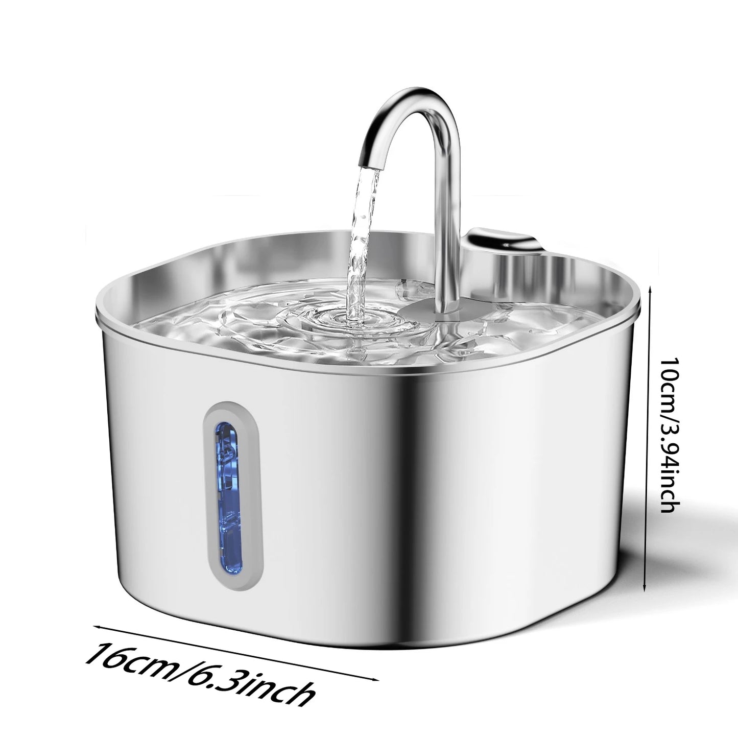 Square Stainless Steel Automatic Cat Water Fountain With Window