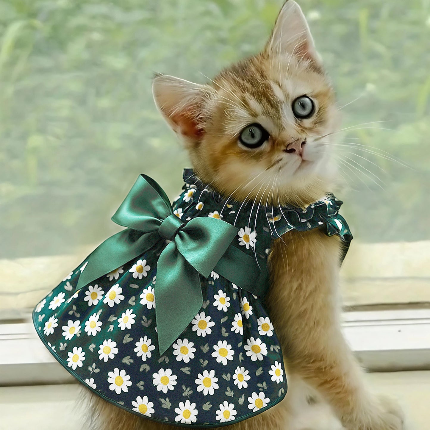 Cyan Flower Sleeveless Summer Pet Princess Dress