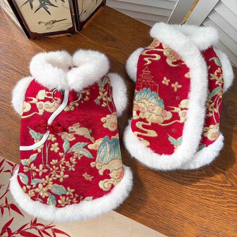 Dkstinye Thick Velvet Chinese Style Pet Vest For Dogs And Cats