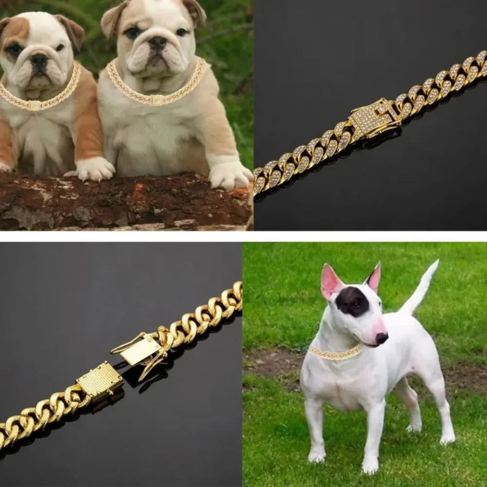 Cuban Chain Stainless Steel Dog Collar With Adjustable Buckle