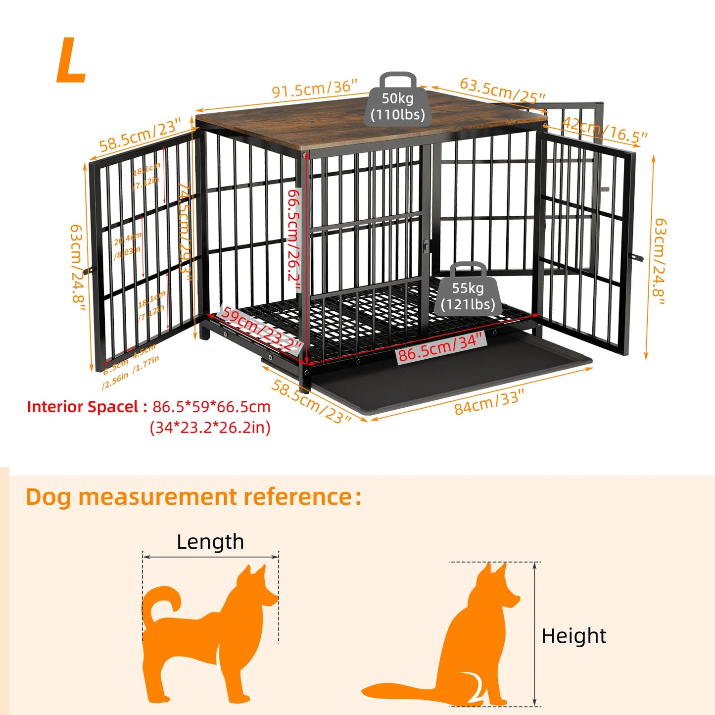 BINGOPAW Wooden Dog Crate Kennel Table With Three Doors Removable Tray