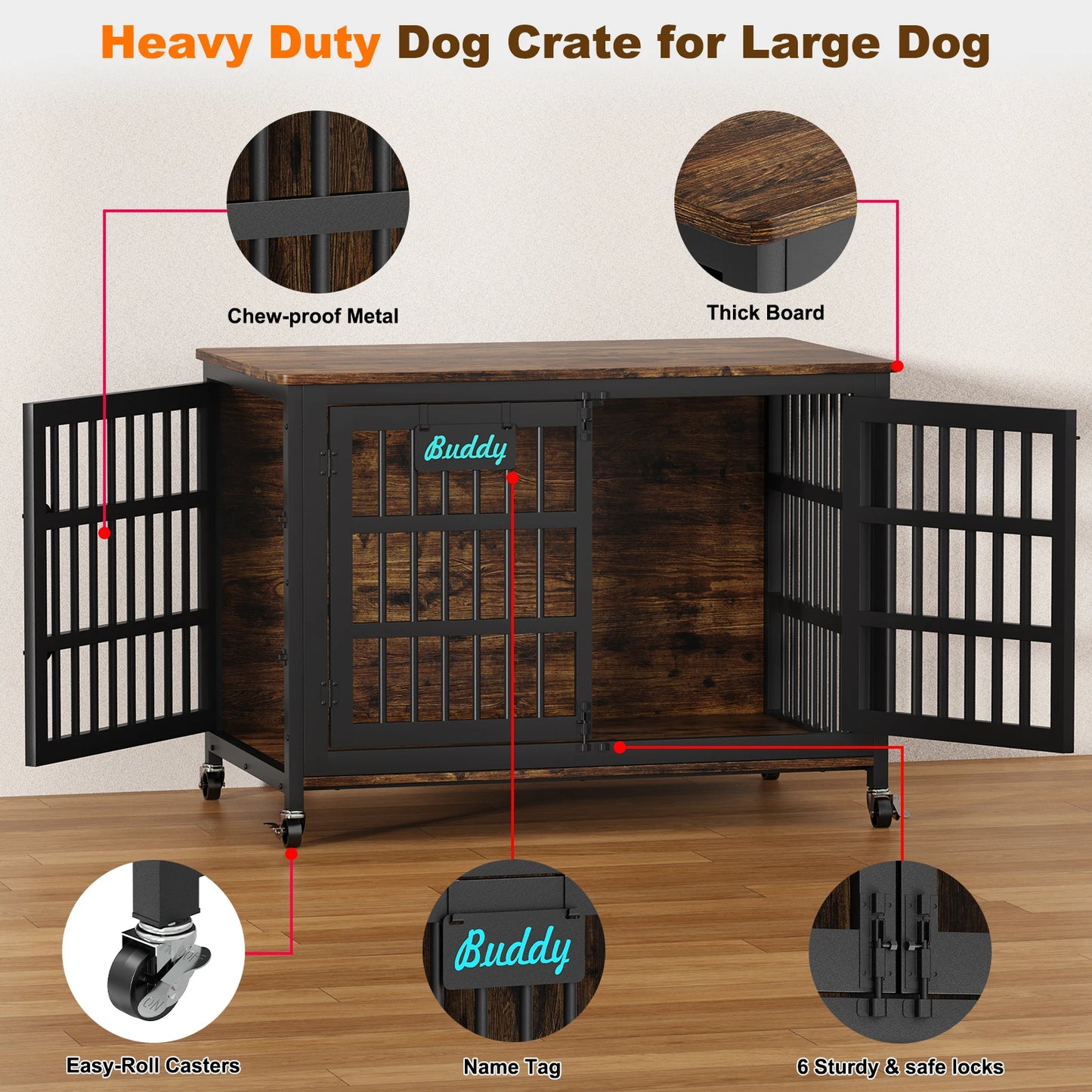 Dog Crate Furniture With Casters Kennel TV Stand Bedside Table