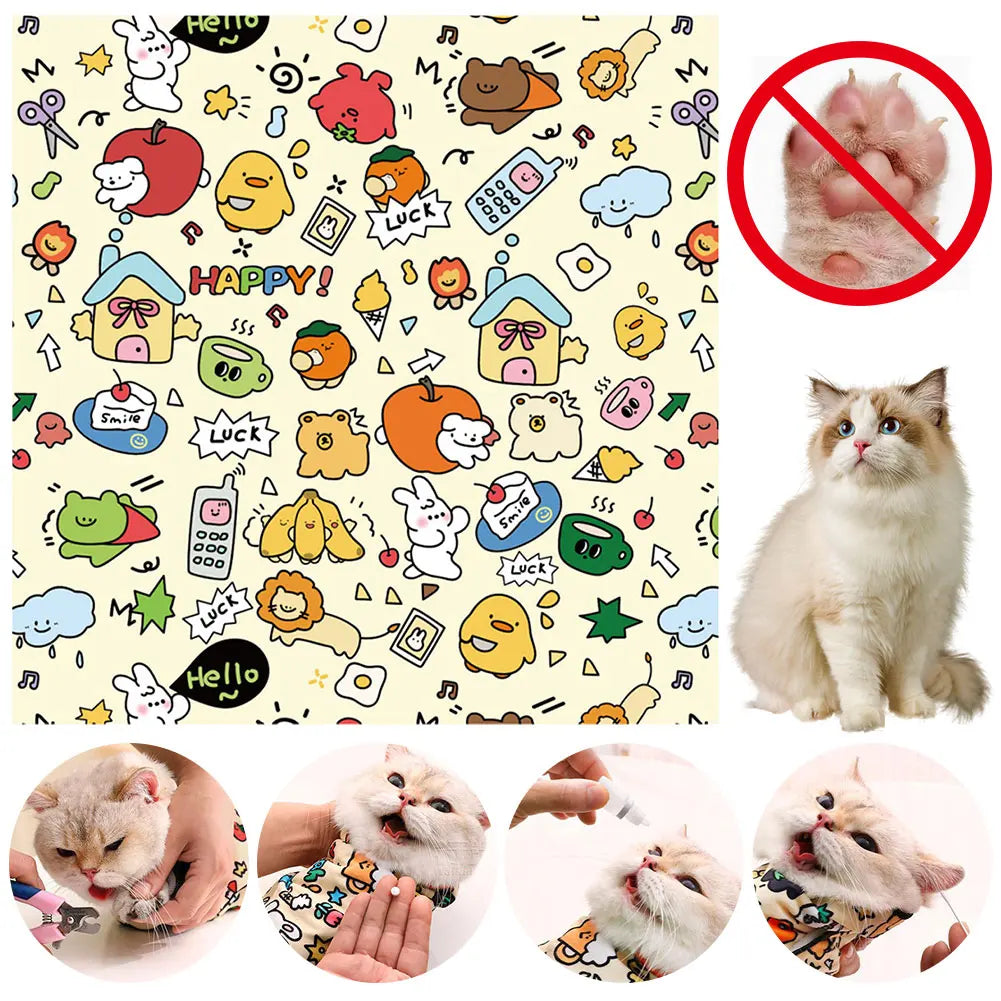 Cat Grooming Wrap Self-Adherent Cat Wrap Anti-Bite Cat Swaddle Burrito Wrap Anti-Scratch for Nail Trimming Cat Grooming Supplies