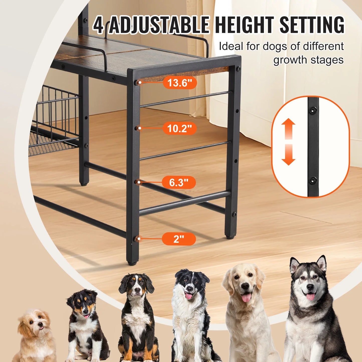 Double Cup Metal Elevated Dog Bowl Station Storage Shelves Organizer