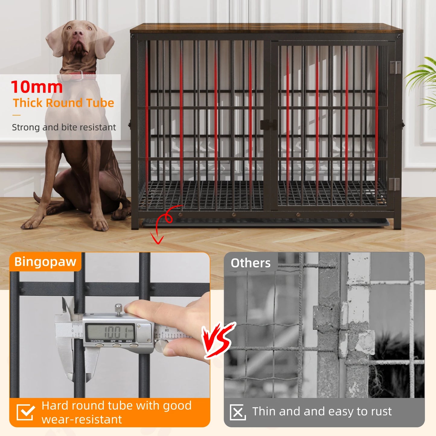 BINGOPAW Wooden Dog Crate Kennel Table With Three Doors Removable Tray