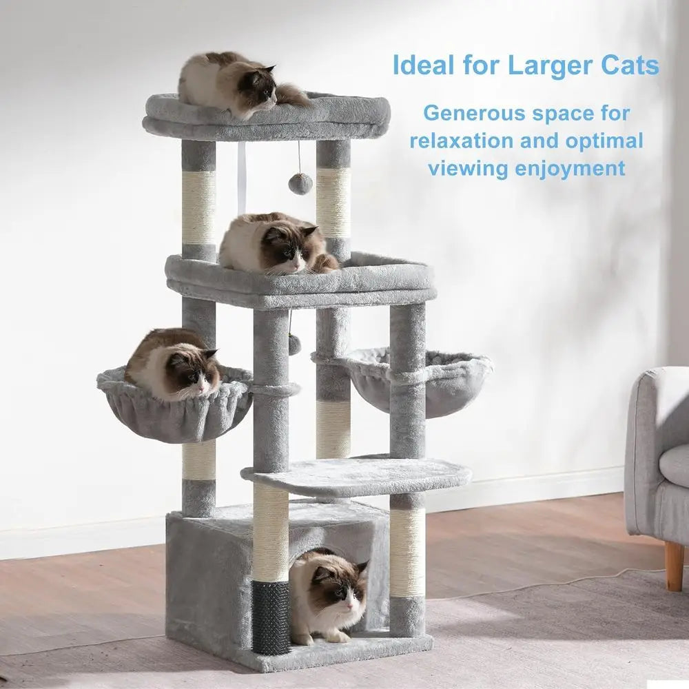 Hey-Cat Tree Tower, Scratching Posts with Extra Large Platorm, Specious Condo, 2 Cozy Hammocks, Sel-Grooming Brush or Indoor Adu