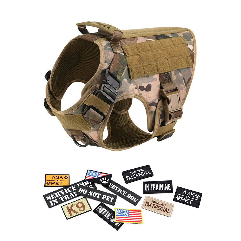 Military Large Dog Harness Collar Leash Bags Patches Set Pet Malinois Training Vests Dogs Harnesses Accessories