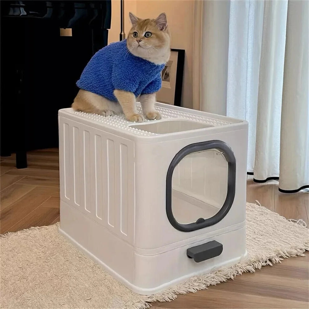 Large Cat Litter Box Enclosed Skylight Drawer With Scoop Covered Tray Pet Toilet