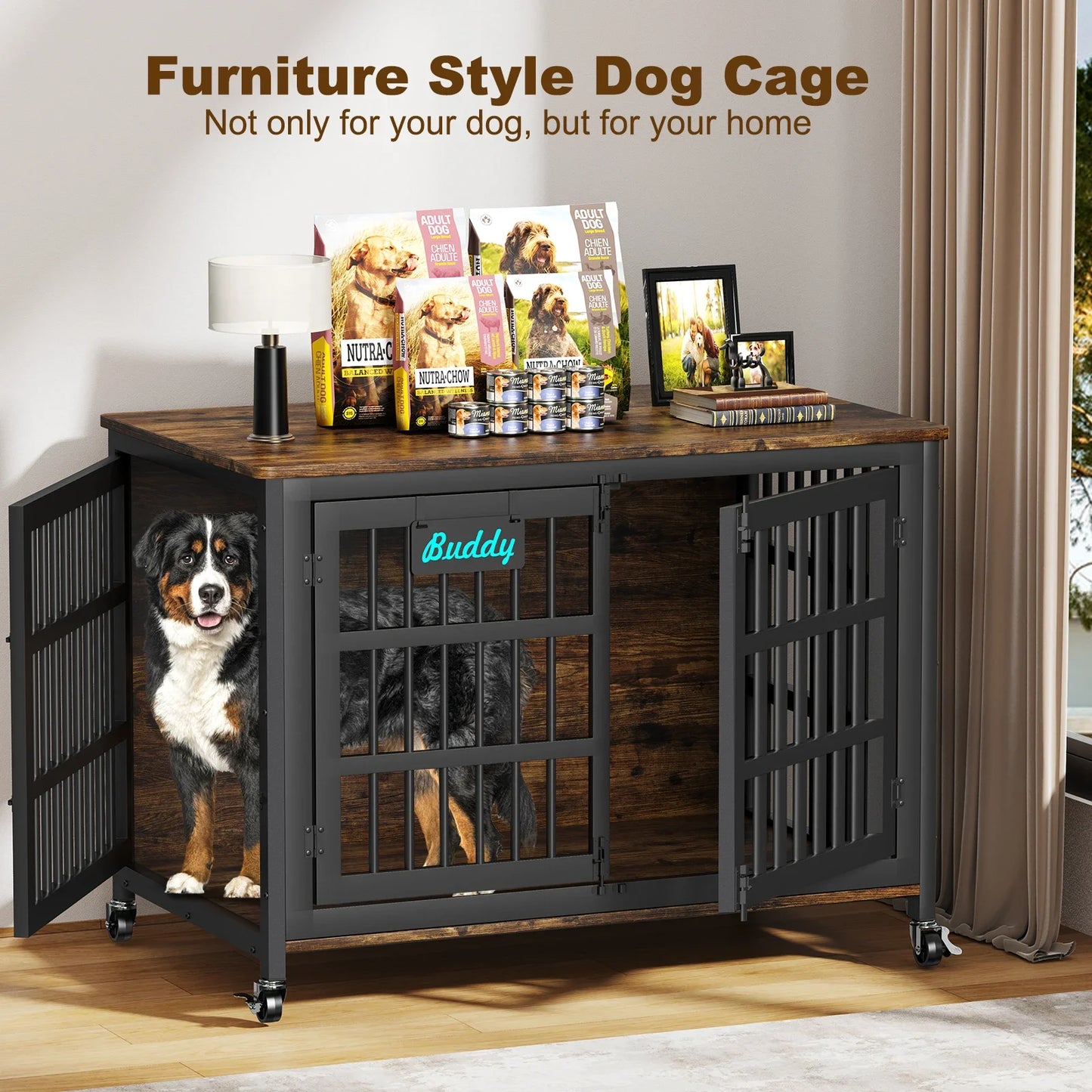 Dog Crate Furniture With Casters Heavy Duty Kennel Indoor