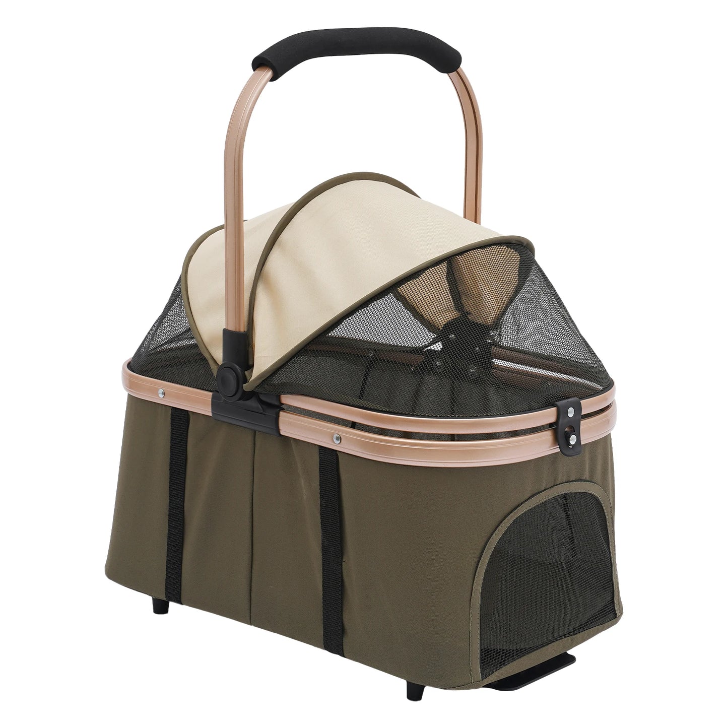 (Dark Green) 2-Tier Foldable Pet Stroller, Dog & Cat Carrier, Detachable Pet Stroller for Cats, Small & Medium Dogs, Load 77 lbs